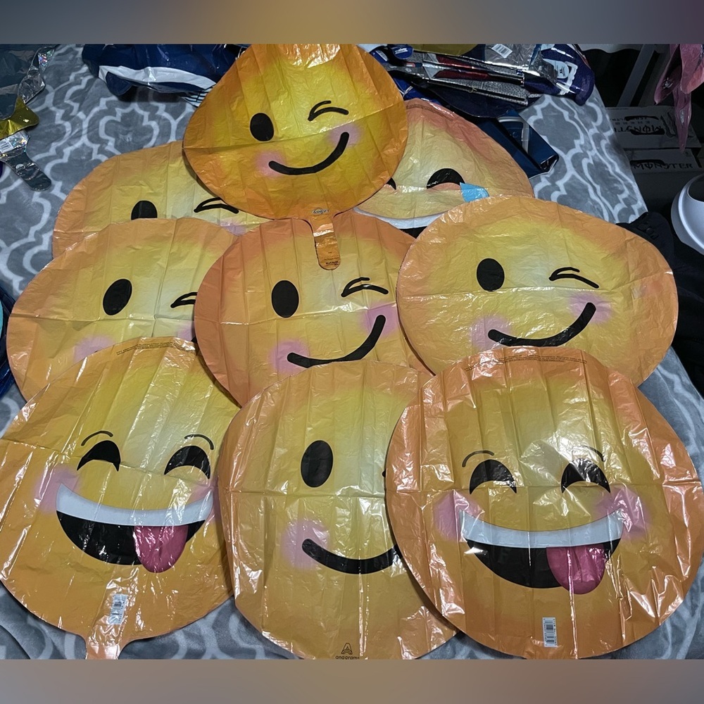 Emoji helium balloons, 9 ct.  18” round, new